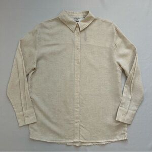 Primark Linen Cotton Blend Long Sleeve Button Up Shirt Beige X-Small FLAW
